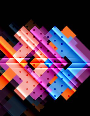 Renkli üçgenler ve oklar koyu arka plan üzerinde