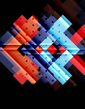 Renkli üçgenler ve oklar koyu arka plan üzerinde