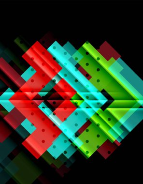 Renkli üçgenler ve oklar koyu arka plan üzerinde