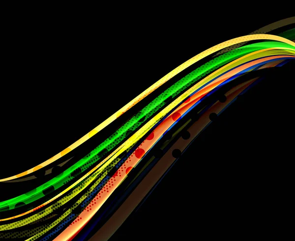 Rainbow Kolorowe faliste linie na czarnym tle — Wektor stockowy