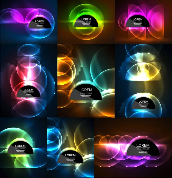 Ensemble de formes abstraites lumineuses néon brillant salut-tech milieux abstraits — Image vectorielle