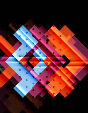 Renkli üçgenler ve oklar koyu arka plan üzerinde