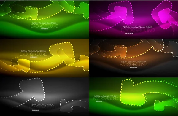 Set neon techno pijlen, digitale vector abstracte achtergronden — Stockvector