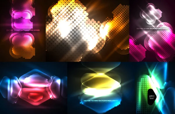 Set neonleuchtender geometrischer Formen, digitaler abstrakter Hintergründe — Stockvektor