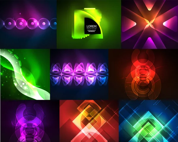 Neon geometrische vormen - driehoeken en golven, moderne achtergronden — Stockvector