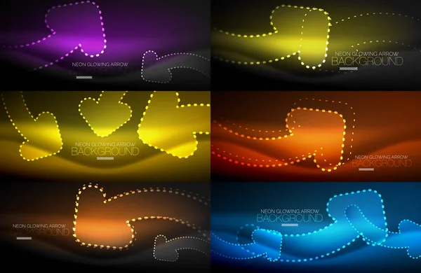 Conjunto de flechas de neón techno, fondos abstractos vectoriales digitales — Vector de stock