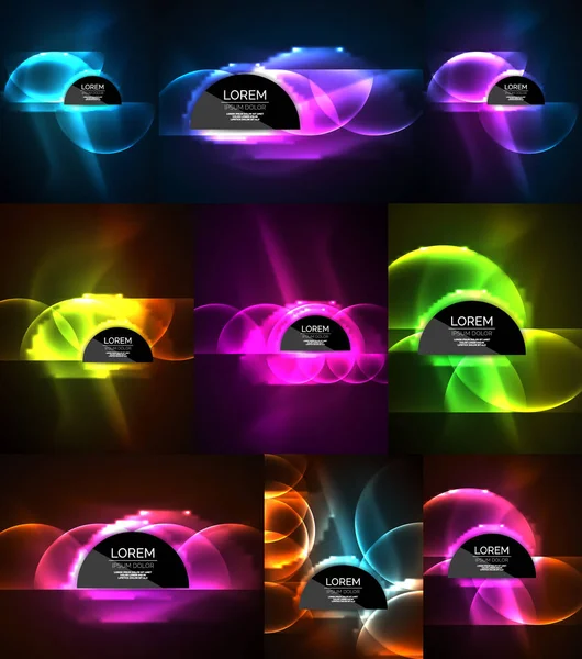 Reihe von leuchtenden Neonlichteffekten digitale Hintergründe — Stockvektor