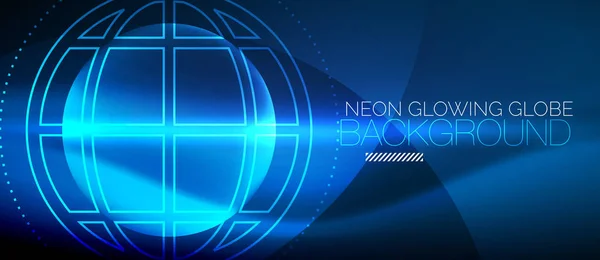 Techno globe koncept, neon glow planet — Stock vektor