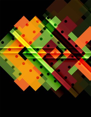 Renkli üçgenler ve oklar koyu arka plan üzerinde