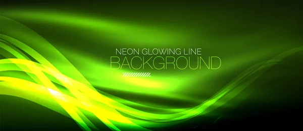 Неонова зелена елегантна лінія гладких хвиль цифровий абстрактний фон — стоковий вектор