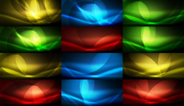 Set van vector neon vloeiende Golf abstracte achtergronden — Stockvector