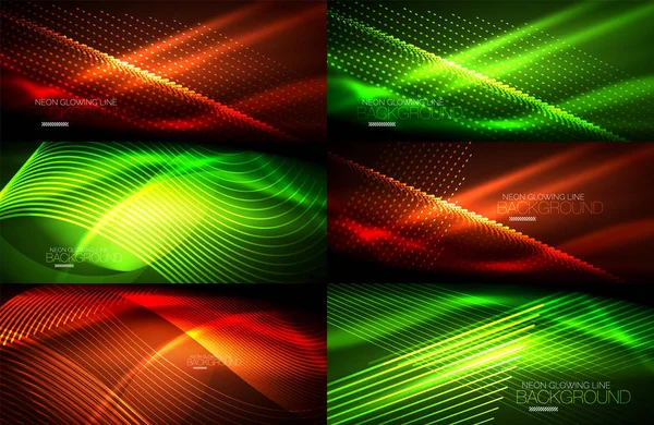 Set neon glad Golf digitale abstracte achtergronden — Stockvector