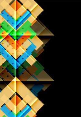 Renkli üçgenler ve oklar koyu arka plan üzerinde