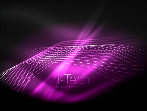 Élégantes rayures fluides néon, vagues lisses avec des effets de lumière — Image vectorielle