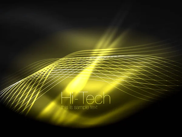 Élégantes rayures fluides néon, vagues lisses avec des effets de lumière — Image vectorielle