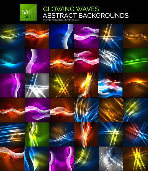 Colección de fondos abstractos de luz brillante neón — Archivo Imágenes Vectoriales