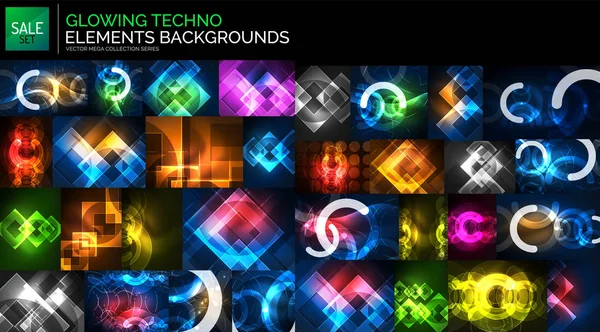 Neon glowing light abstract backgrounds collection — Stock Vector