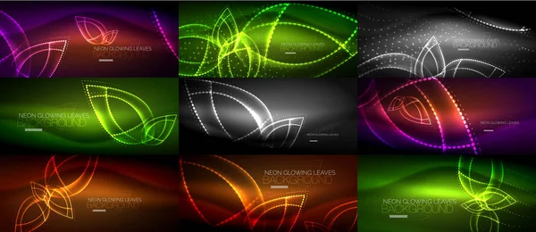 Set of neon leaves abstract backgrounds — Stock Vector