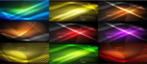 Neon pürüzsüz dalga dijital arka kümesi — Stok Vektör