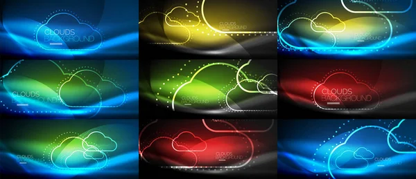 Set of neon cloud computing vector backgrounds — Stock Vector