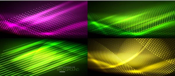 Set neon glad Golf digitale abstracte achtergronden — Stockvector