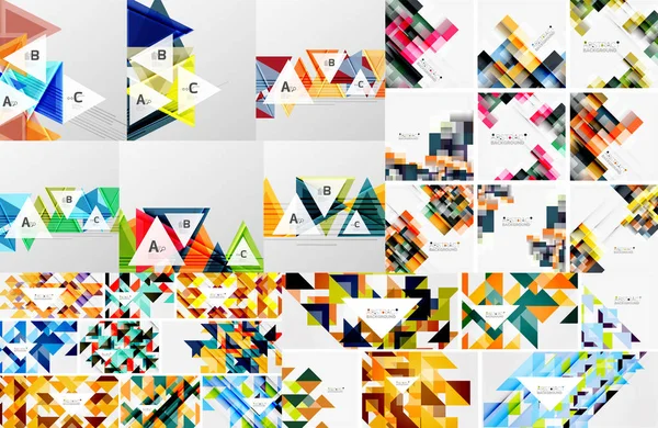 Set geometrische abstracte achtergronden - vierkanten en driehoeken — Stockvector