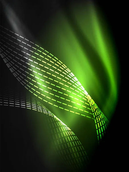 Elegante néon fluindo listras, ondas suaves com efeitos de luz — Vetor de Stock