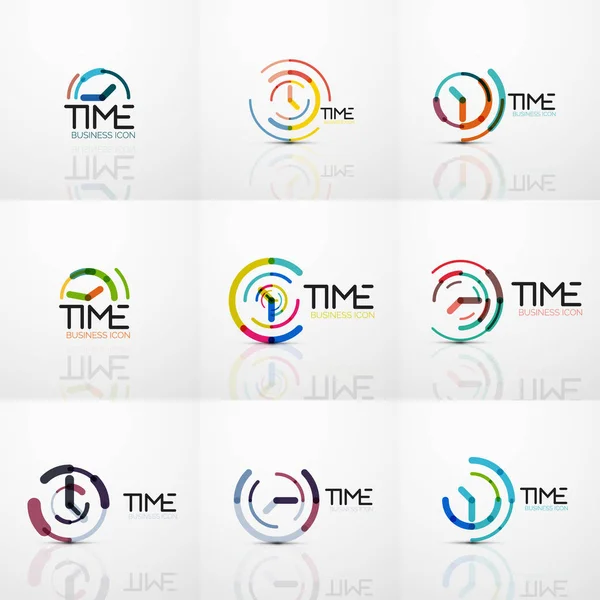 벡터 추상적인 로고 아이디어, 시간 개념 또는 시계 비즈니스 아이콘 집합의 컬렉션 — 스톡 벡터