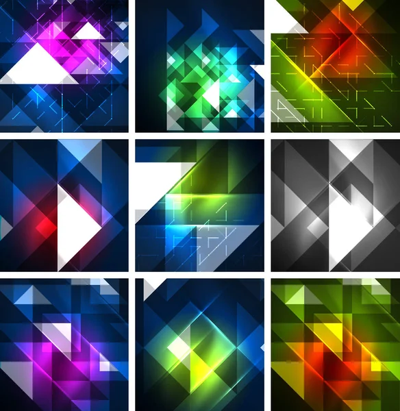 Neon triangles on color dark backgrounds — Stock Vector