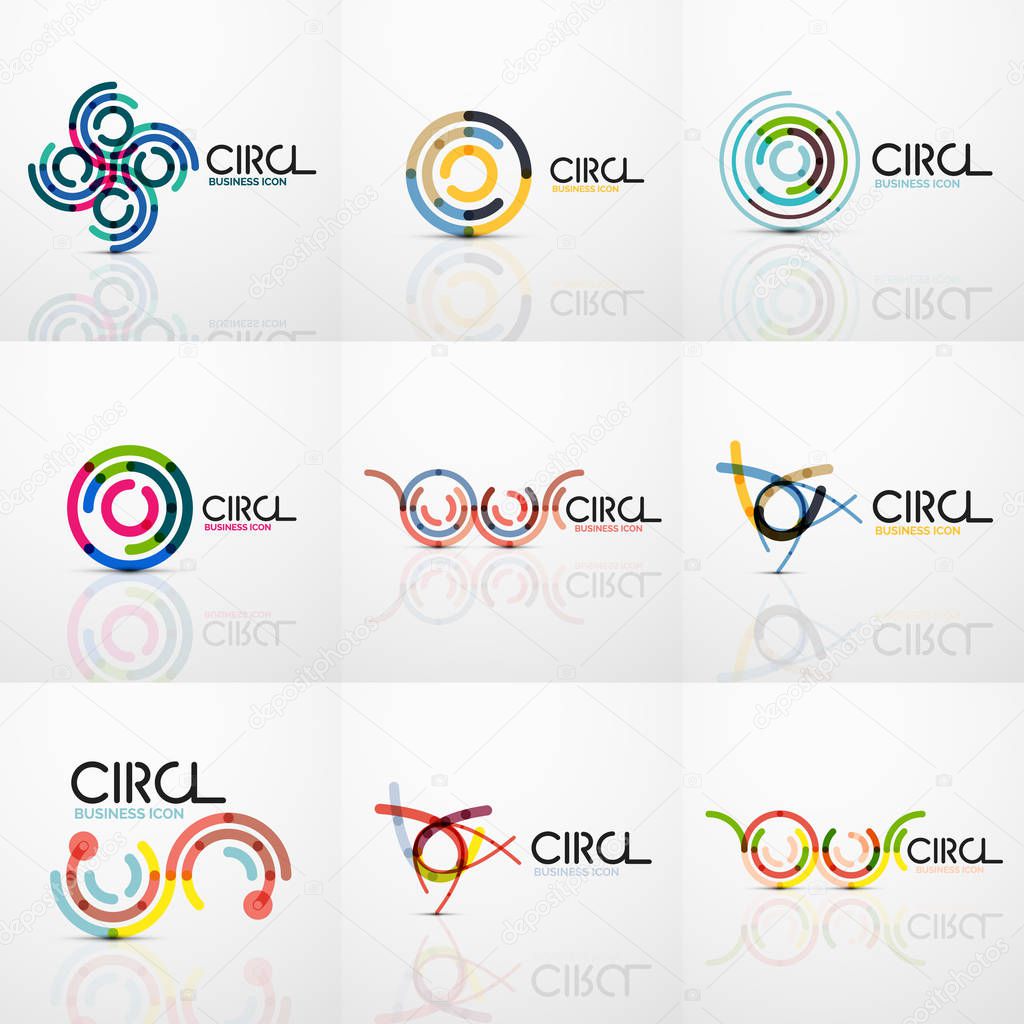 Set of line circles logos. Geometric brand company logotype emblems, abstract business identity shapes