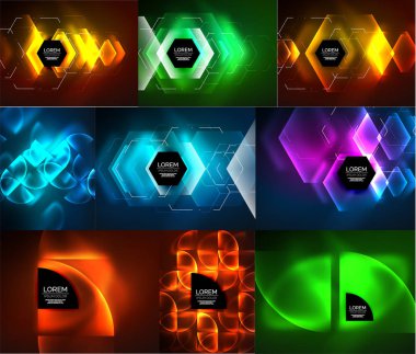 Parlayan soyut şekiller neon parlak yüksek teknoloji arka kümesi