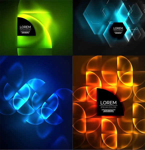 Set of glowing abstract shapes neon shiny hi-tech abstract backgrounds — Stock Vector