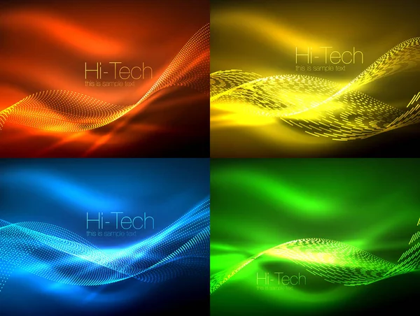 Set of neon flowing waves — Stock Vector