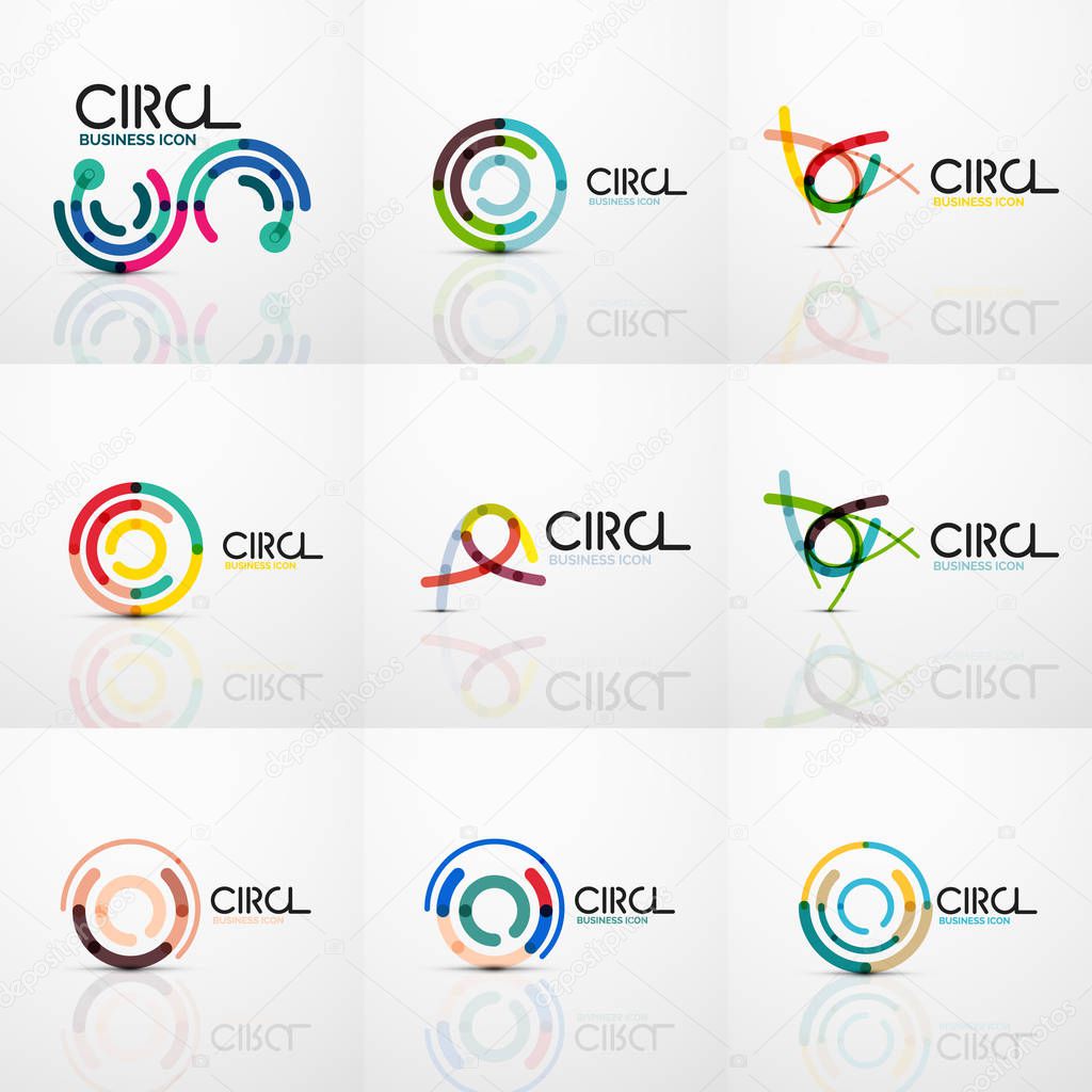 Set of line circles logos. Geometric brand company logotype emblems, abstract business identity shapes