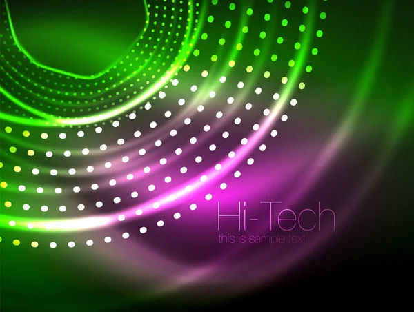 Magiska neon cirkel formen abstrakt bakgrund, glänsande ljuseffekt mall för web banner, business eller teknik presentation bakgrund eller element, vektorillustration — Stock vektor