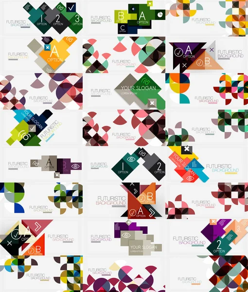 Mega collection av runda triangel och rutmönster bakgrunder, geometriska affärsmallar för presentation, web banner eller utskriftsmall — Stock vektor