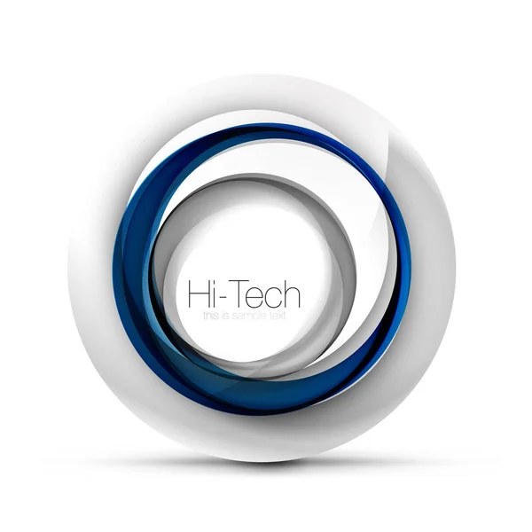 Digital techno sfär web banner, knapp eller ikonen med texten. Glänsande virvel färg abstrakt cirkel design, högteknologiska futuristiska symbol med färg ringar och grå metalliskt grundämne — Stock vektor
