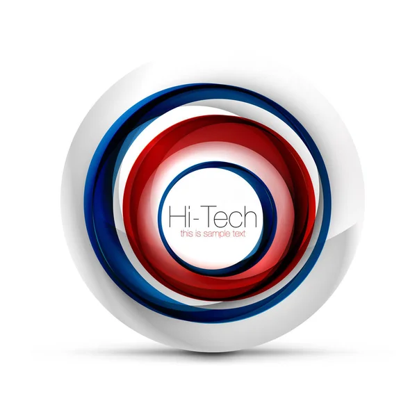 Techno sfera digitale banner web, pulsante o icona con testo. Design a cerchio astratto color turbinio lucido, simbolo futuristico hi-tech con anelli di colore ed elemento metallico grigio — Vettoriale Stock