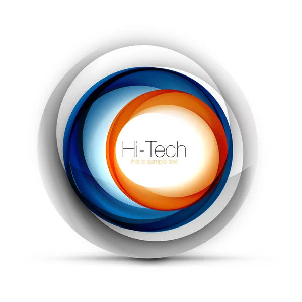 Digitální techno koule web banner, tlačítko nebo ikonu s textem. Lesklá spirála barva abstraktní kruh design, hi-tech futuristické symbol s barevných kroužků a šedý kovový prvek — Stockový vektor