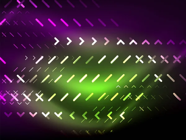 Lampu neon Futuristik pada latar belakang gelap, latar belakang techno abstrak digital - Stok Vektor