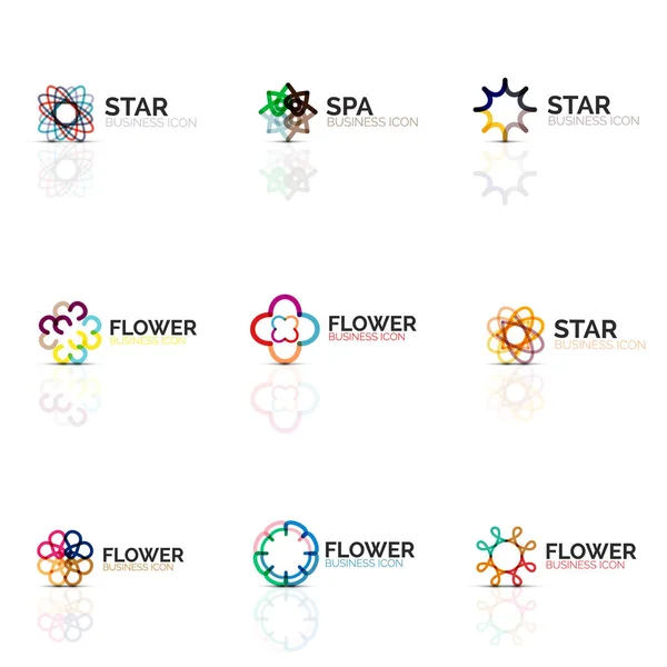 Набор абстрактных цветочных или звёздных минималистических линейных иконок, тонких геометрических плоских символов для оформления бизнес-иконок, абстрактных кнопок или эмблем — стоковый вектор