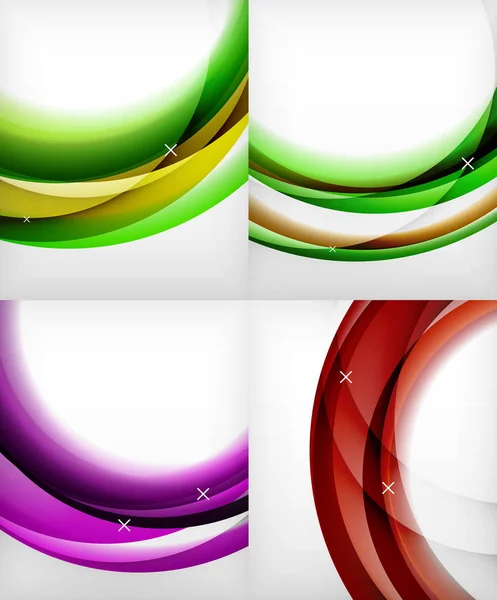 Set of glossy glass waves, vector abstract backgrounds, shiny light effects templates for web banner, business or technology presentation background or elements — Stock Vector