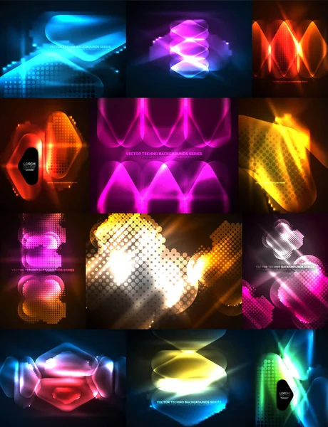 霓虹灯发光抽象背景集, 巨型能量魔术概念背景 — 图库矢量图片