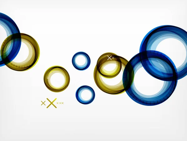 Fliegende abstrakte Kreise, vektorgeometrischer Hintergrund, farbige Luftblasen, Web-Banner-Vorlage, Unternehmens- oder Technologiepräsentation Hintergrund oder Elemente — Stockvektor