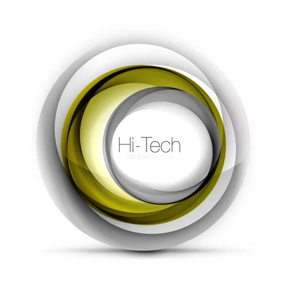 Techno sfera digitale banner web, pulsante o icona con testo. Design a cerchio astratto color turbinio lucido, simbolo futuristico hi-tech con anelli di colore ed elemento metallico grigio — Vettoriale Stock