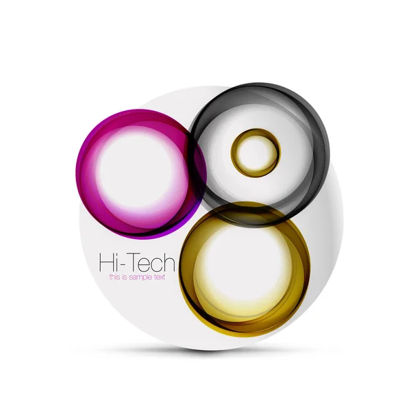 Circle web layout - digitale techno kugler - web banner, knap eller ikon med tekst. Glossy hvirvel farve abstrakt cirkel design, hi-tech futuristisk symbol med farveringe og grå metallisk element – Stock-vektor