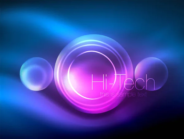 Blurred neon glowing circle, hi-tech modern bubble template, techno glowing glass round shapes or spheres. Geometric abstract background — Stock Vector