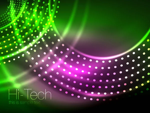 Magic neon cerchio forma sfondo astratto, brillante modello effetto luce per banner web, business o tecnologia presentazione sfondo o elementi, illustrazione vettoriale — Vettoriale Stock