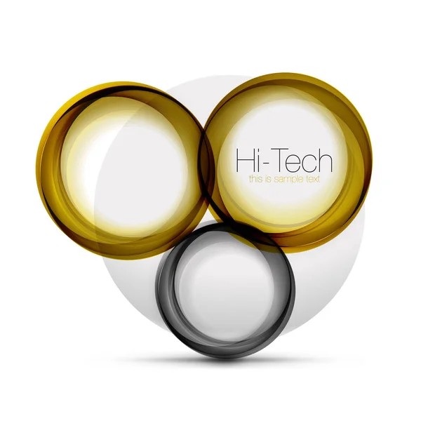 Cirkel web layout - digital techno sfärer - web banner, knapp eller ikonen med texten. Glänsande virvel färg abstrakt cirkel design, högteknologiska futuristiska symbol med färg ringar och grå metalliskt grundämne — Stock vektor