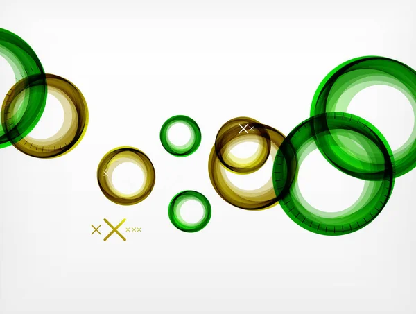 Cercles abstraits volants, arrière-plan géométrique vectoriel, bulles d'air de couleur, modèle de bannière Web, fond ou éléments de présentation d'entreprise ou de technologie — Image vectorielle